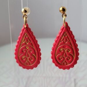 Chic Red and Gold Teardrop Earrings
